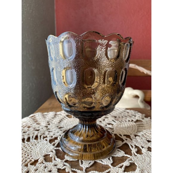 E.O. BRODY VASE - Smoky Brown - Scalloped - Footed Compote - Chalice - 5 1/2" - Picture 6 of 7